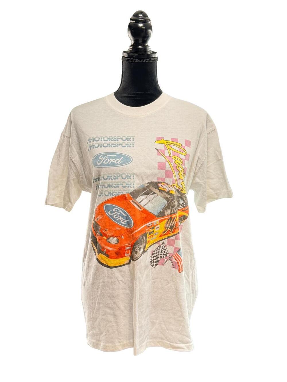 Mens Ford Motorsport NASCAR Racing Graphic T-Shirt White Y2K Streetwear XS